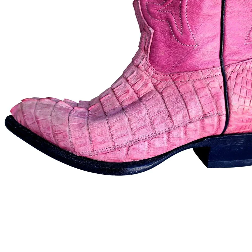 Vintage 90s Los Altos Pink Genuine Crocodile Western Cowboy Boots Women Sz 7 - Picture 8 of 16